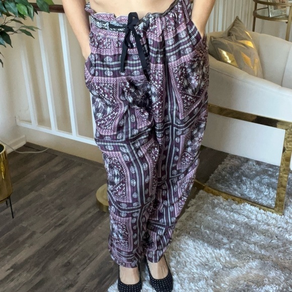 Isabel Marant Everson Relaxed Paisley Print Raspberry Silk Pant Drawstring M - Picture 1 of 15